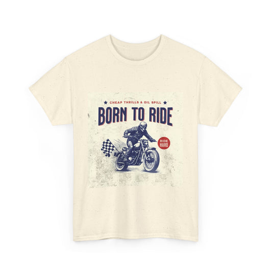 Beige  t-shirt with born to ride graphic front